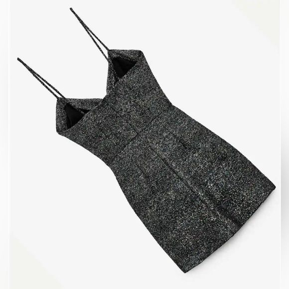 NWT ZARA Cut-Out spaghetti strap sparkly mini dress - XL - Black - Picture 8 of 10
